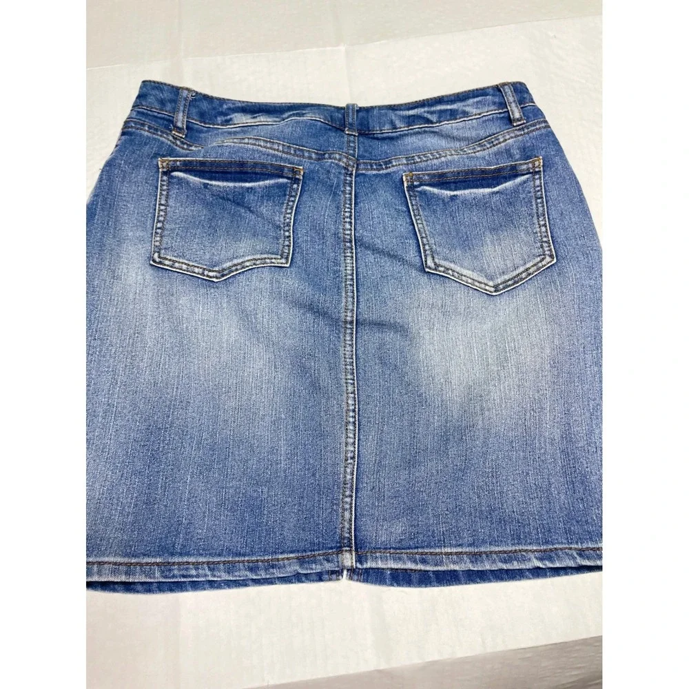 Faded Glory Medium‎ Wash Denim Mini Skirt Size 10 Blue Jean Slit Front